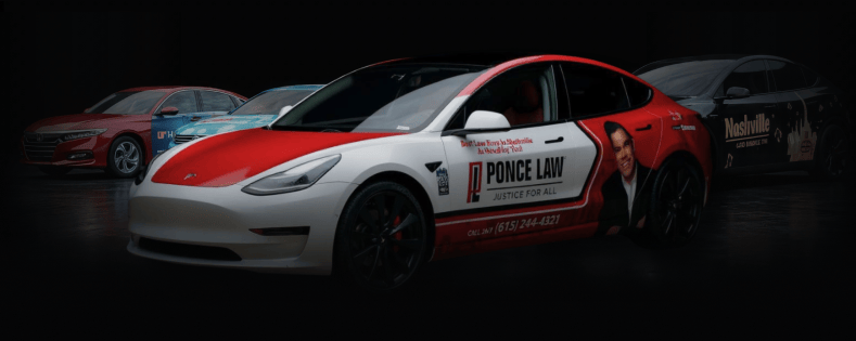 Vehicle with Nickelytics branded wrap advertising showcasing mobile billboard design